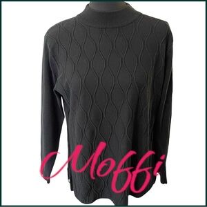 Moffi Black Cotton Blend Textured Pattern Mock Neck Sweater (XL)